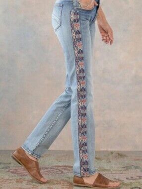 DRIFTWOOD Jackie Skinny-Leg Jeans Embroidered Side Panel Western Bohemian 28x28